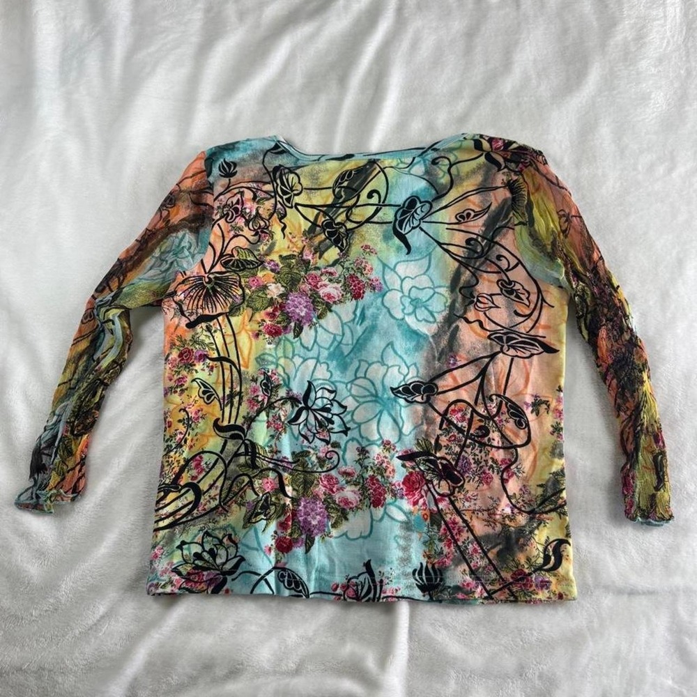 Take Two teal glitter mesh sleeve graphic babydoll fairy top y2k vintage euro - Picture 6 of 6